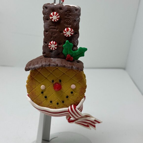 Snowman Ornament Faux Cookie Chocolate Peppermint Top Hat Holiday Kitchen Decor - Picture 6 of 16
